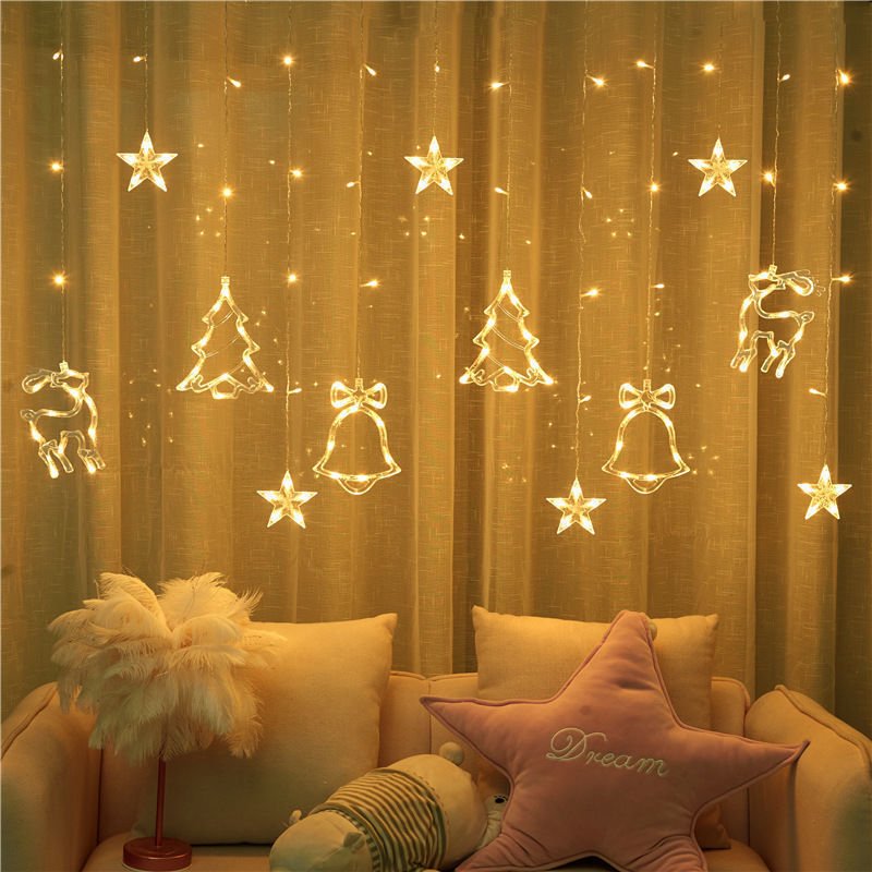 Decorate Christmas Tree Hanging Lamp Room Bedroom Curtain Layout